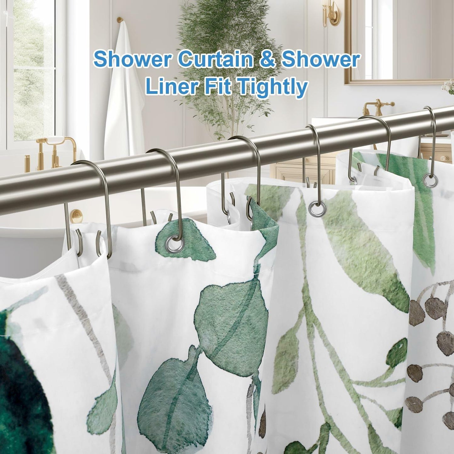 TENOVEL 24-Pack Stainless Steel Double Shower Curtain Hooks Rust Proof