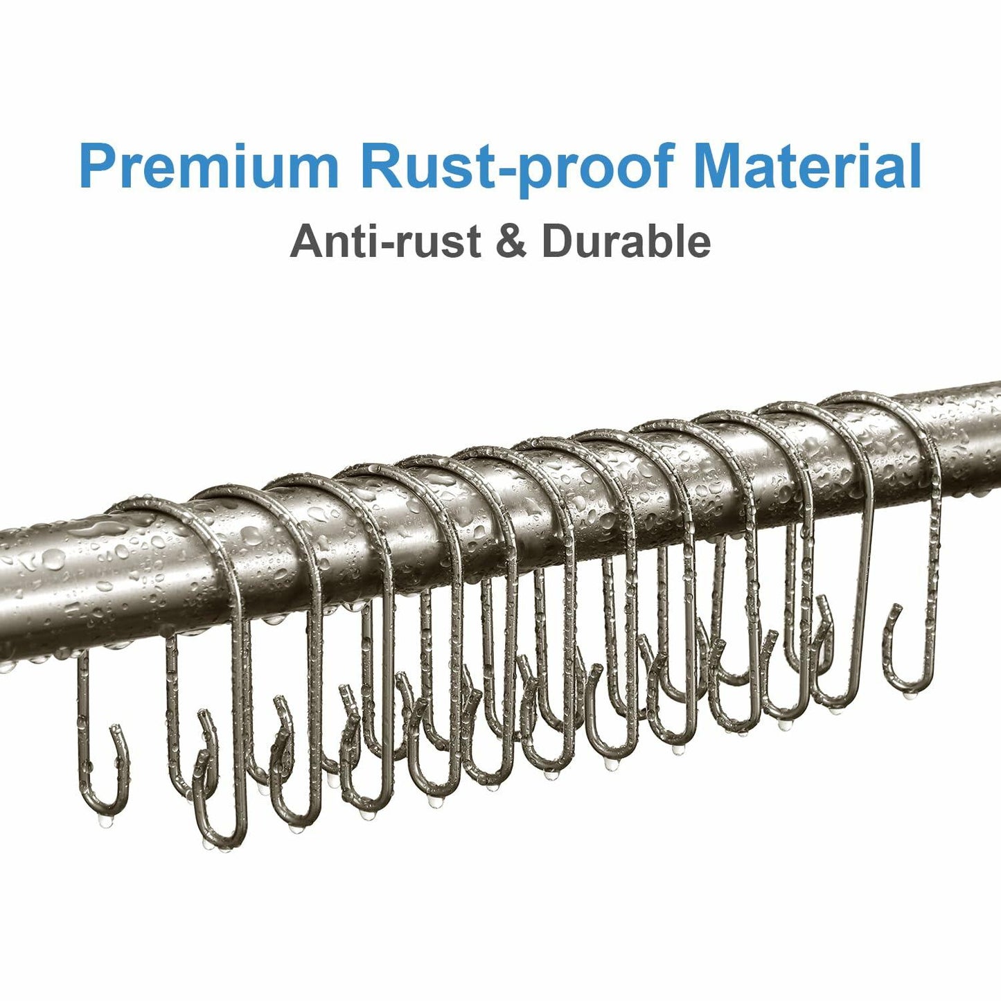TENOVEL 24-Pack Stainless Steel Double Shower Curtain Hooks Rust Proof
