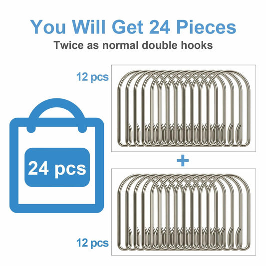 TENOVEL 24-Pack Stainless Steel Double Shower Curtain Hooks Rust Proof