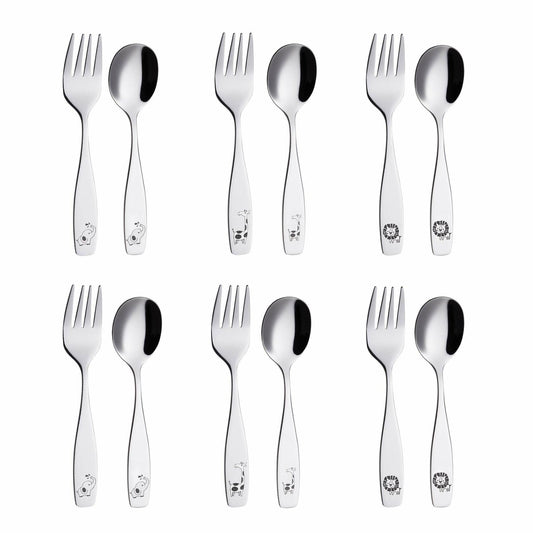 ANNOVA Kids 12pc Stainless Steel Silverware Safari Animals Etched Flatware