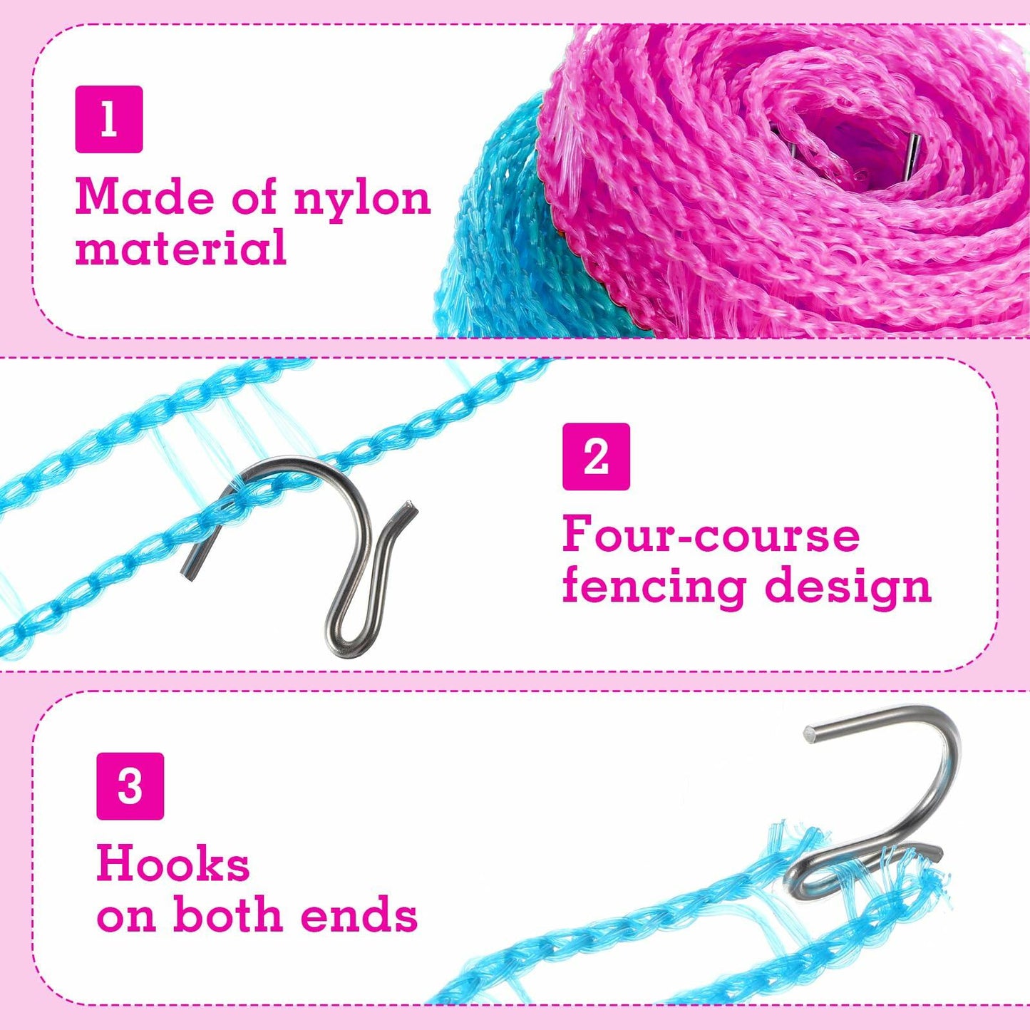 Giantree 2 Pack Retractable Windproof Clothesline Pink + Blue for Outdoor