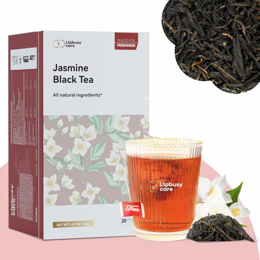 Lipbusycare Jasmine Black Tea Bags 20 Count, Caffeinated, Sugar-Free