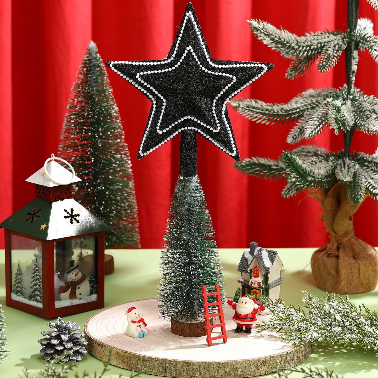 Hollowfly Mini Star Christmas Tree Topper Black Pearl 8 Inch Tree Top Decor