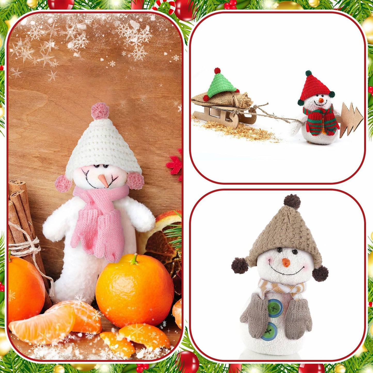 Geyoga 8 Pc Mini Knit Doll Hats & Scarves Set Mini Santa Hats Red White Green