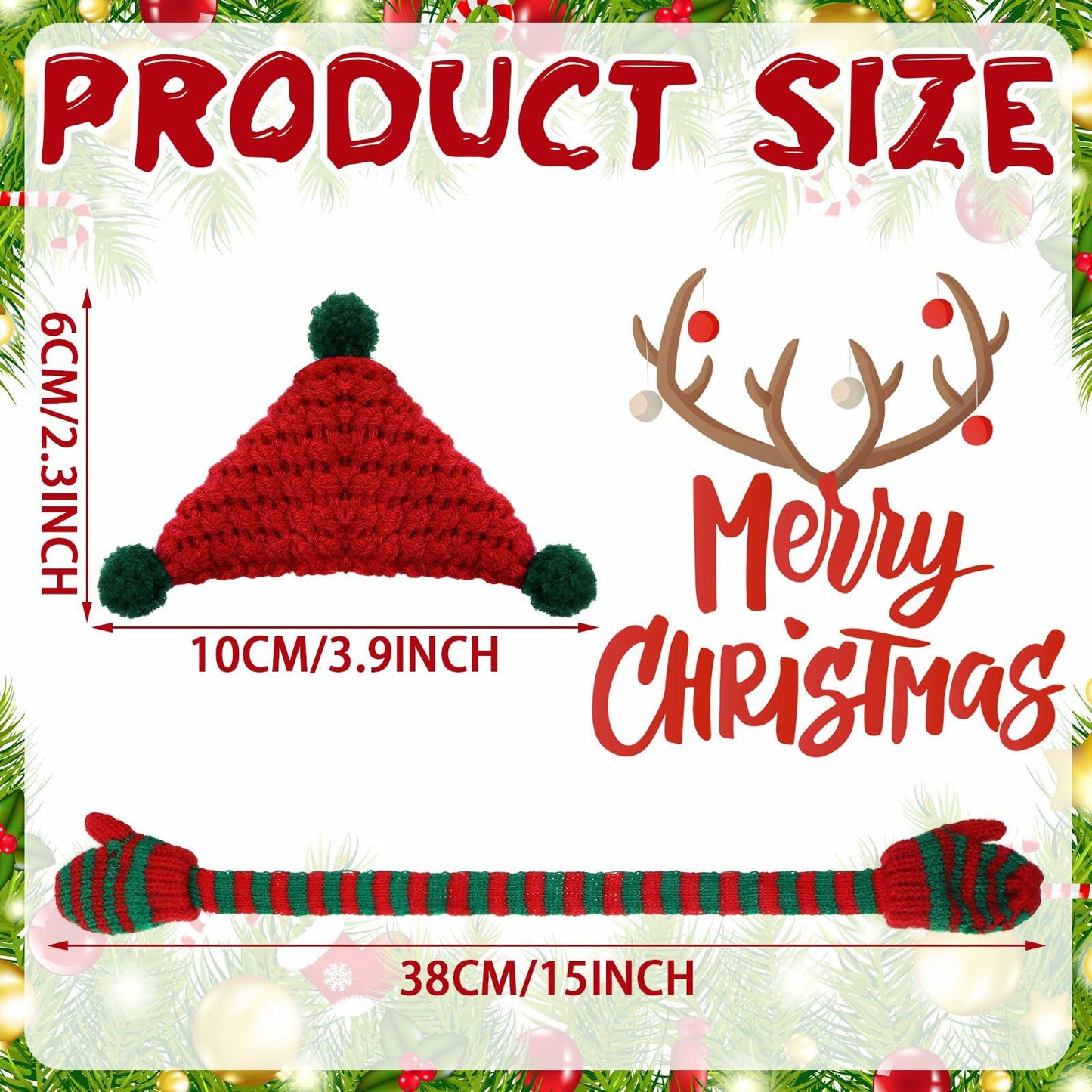 Geyoga 8 Pc Mini Knit Doll Hats & Scarves Set Mini Santa Hats Red White Green