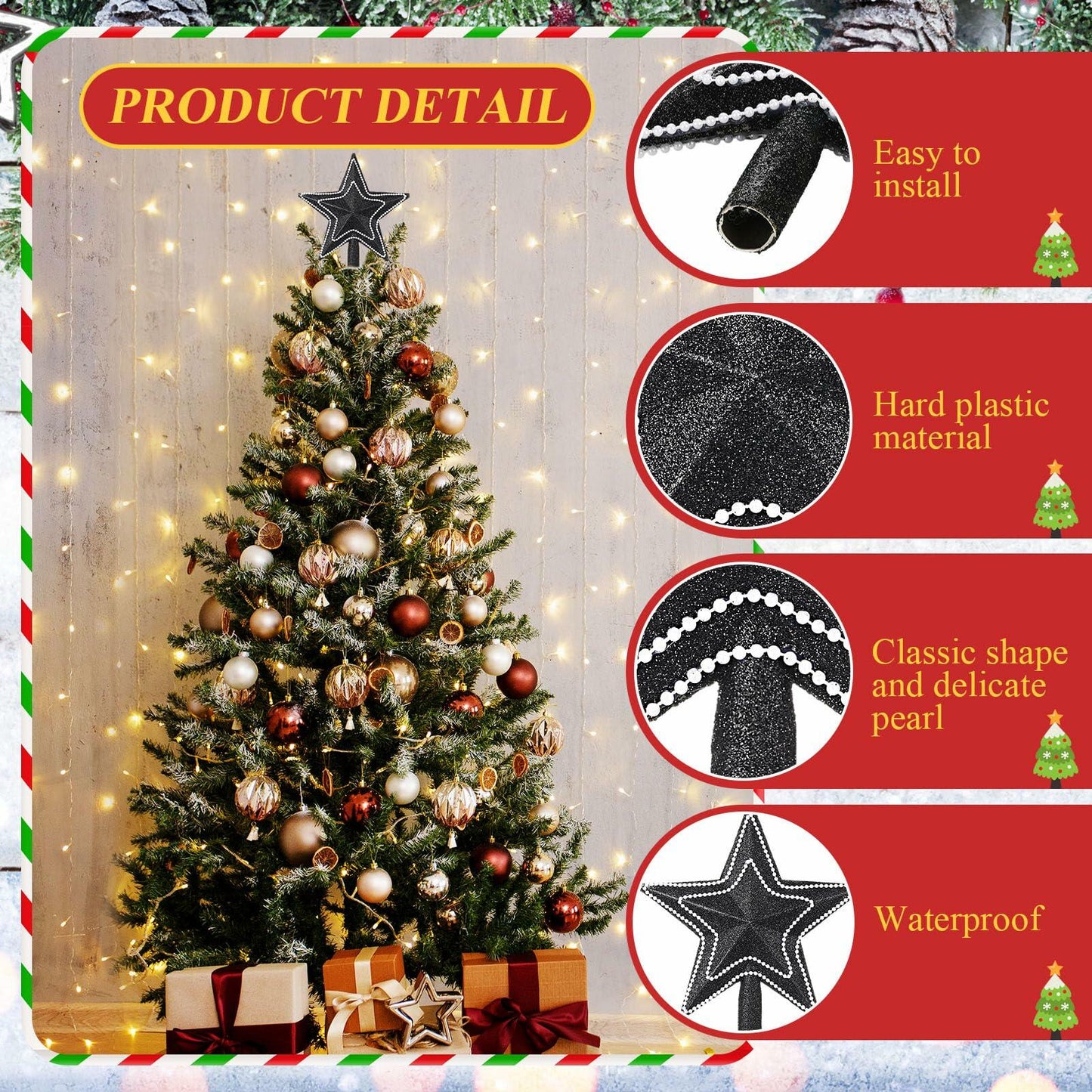 Hollowfly Mini Star Christmas Tree Topper Black Pearl 8 Inch Tree Top Decor