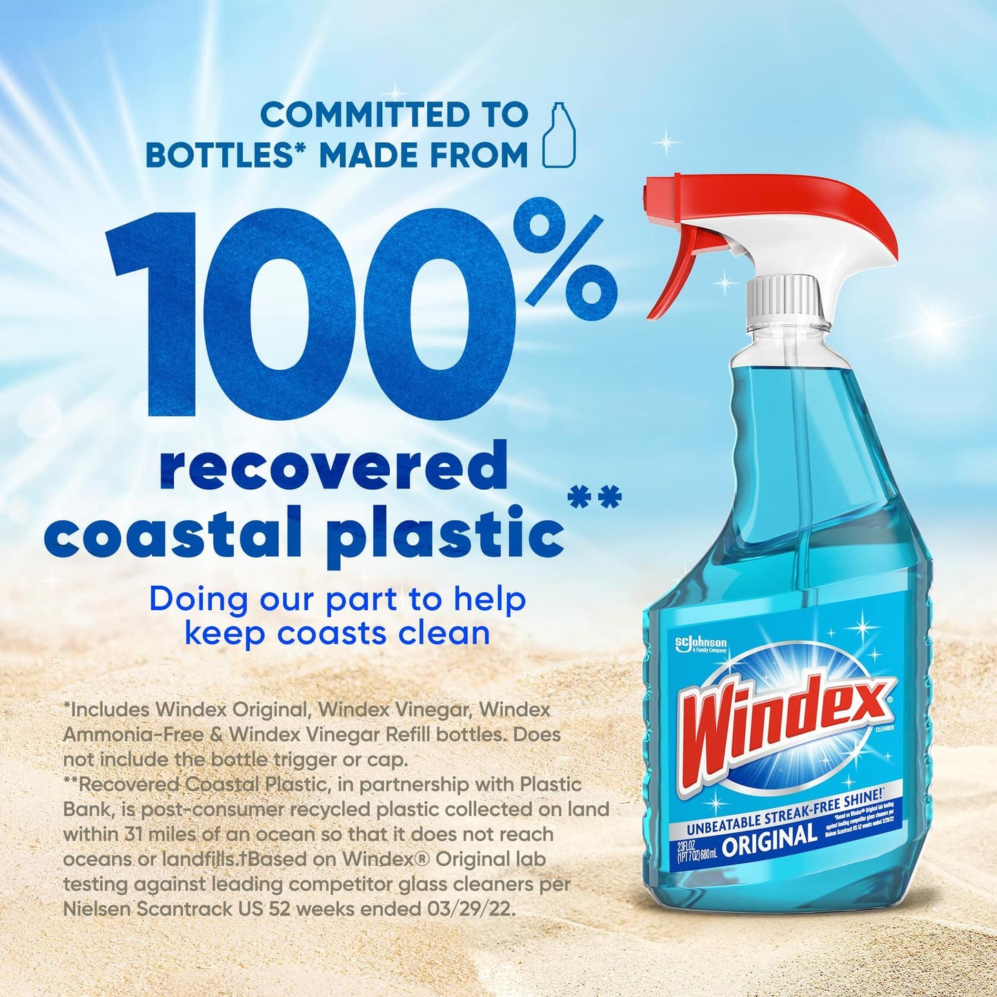 Windex Glass Cleaner Spray 23oz Pack of 2 Original Blue Scent Recycled Bottle