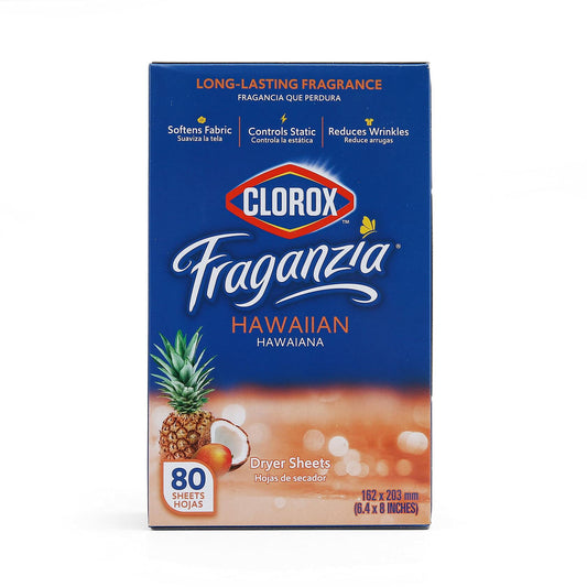 Clorox Fraganzia Dryer Sheets Hawaiian Escape Scent 80 Count Wrinkle-Reducing
