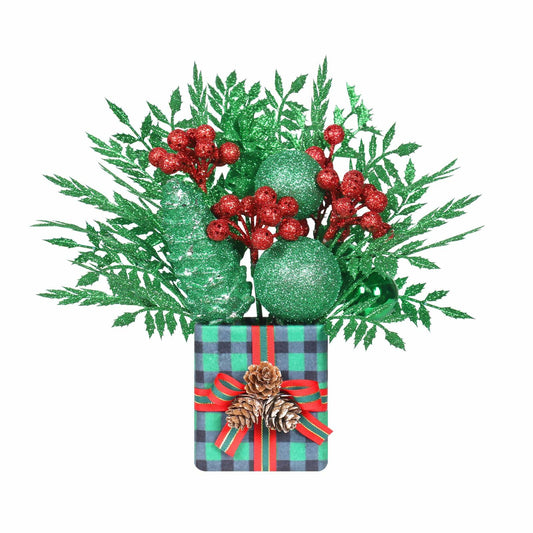 Super Holiday Mini Buffalo Check Plaid Green Glitter Christmas Tree - Tabletop