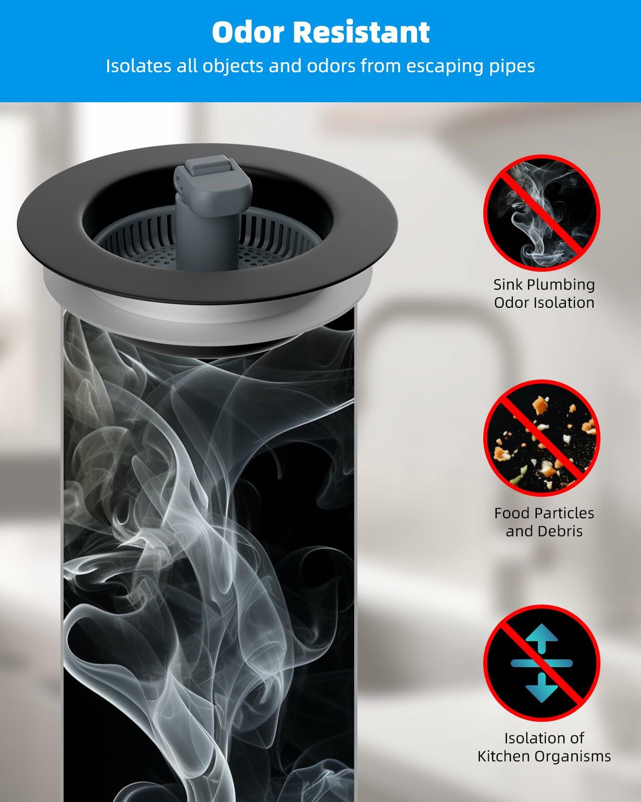 Hibbent 3-in-1 Kitchen Sink Drain Strainer Stopper Combo Black Stainless 1 Pack