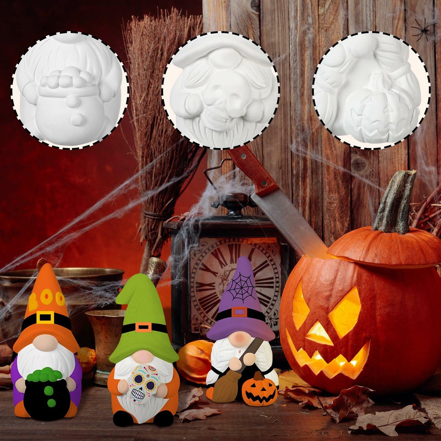 Youyole 3 Pack 4" Unpainted Gnome Statues DIY Craft Halloween Decor
