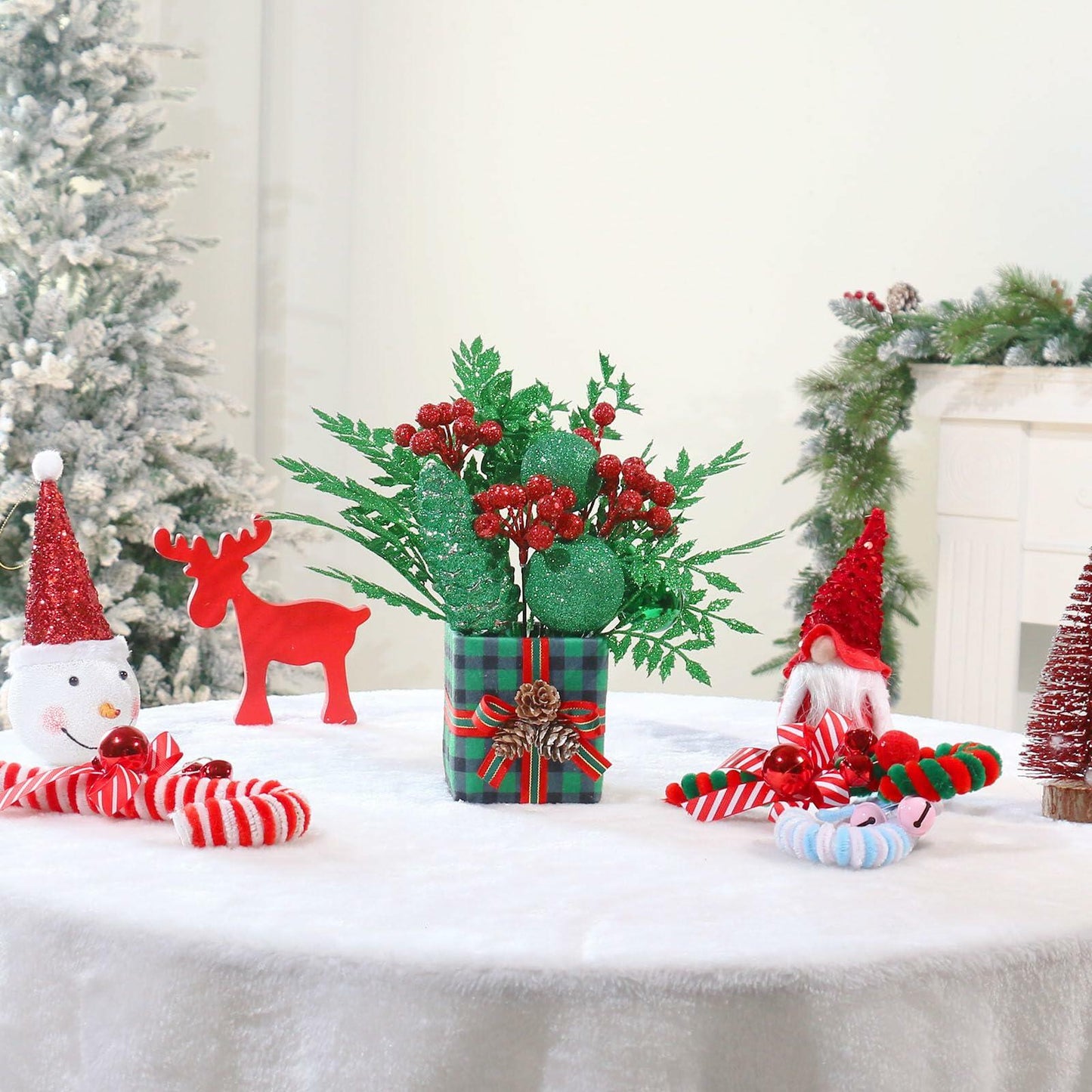 Super Holiday Mini Buffalo Check Plaid Green Glitter Christmas Tree - Tabletop