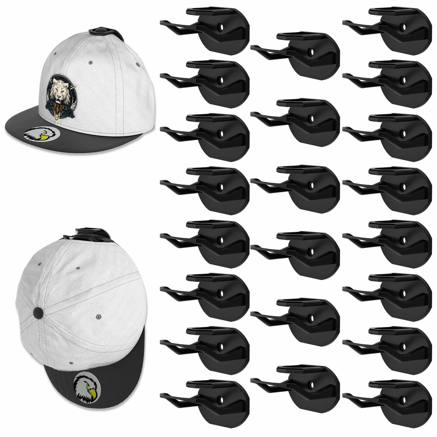 22 Pack Adhesive Hat Hooks Black - Super Strong Wall Mount Hat Rack No Drilling