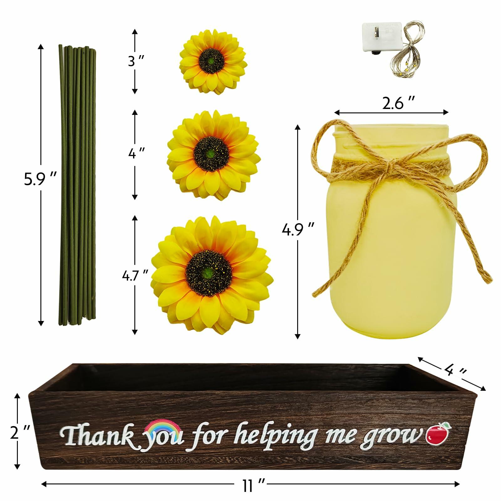 Golden Mason Jar Centerpiece Wood Tray Sunflowers Teacher Appreciation Gift