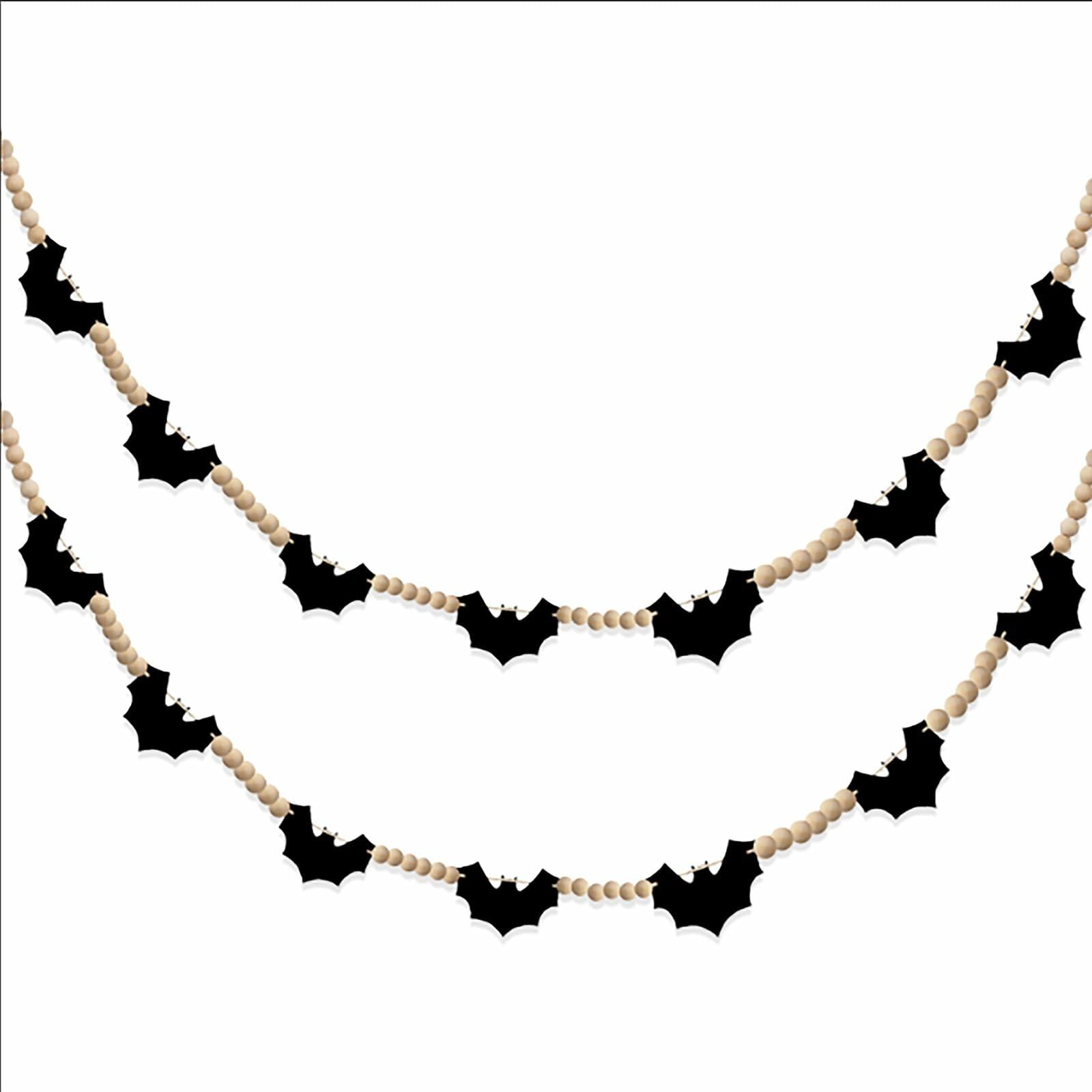 Gvhntk Black Felt Bats Garland Halloween Decor Indoor Banner Wood Beads