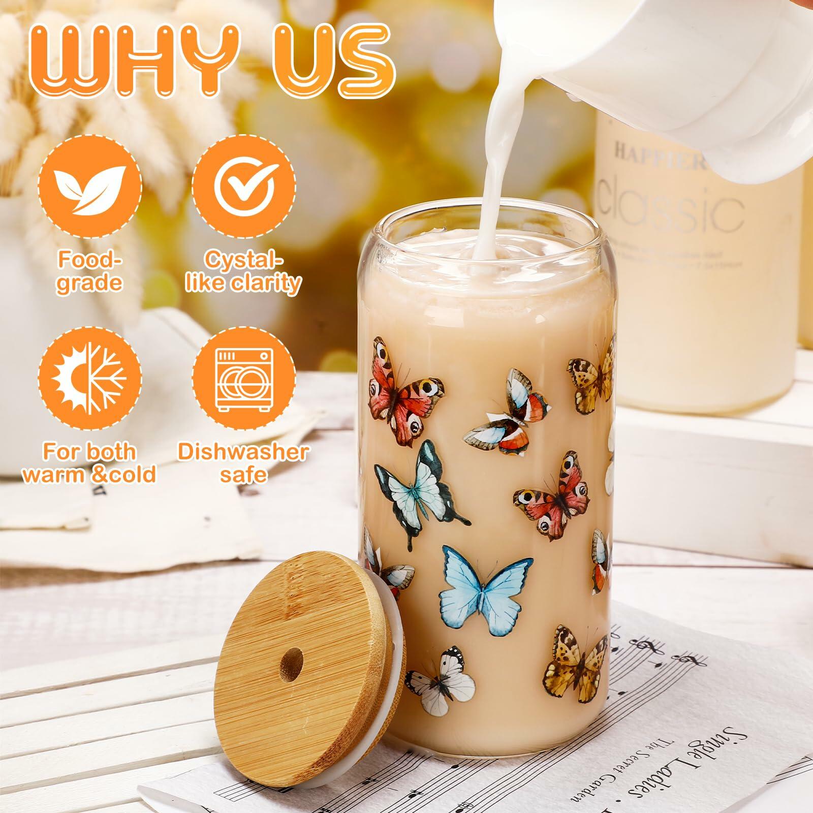 Cunhill 4pc 16oz Iced Coffee Glasses Set Pumpkin Bamboo Lid & Straw