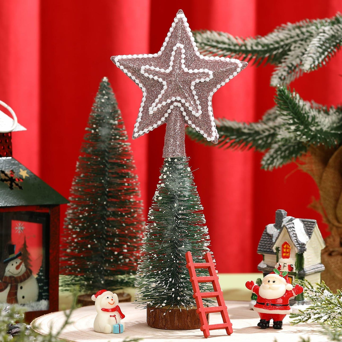 Hollowfly 4" Glitter Mini Star Christmas Tree Topper Rose Gold Pearl