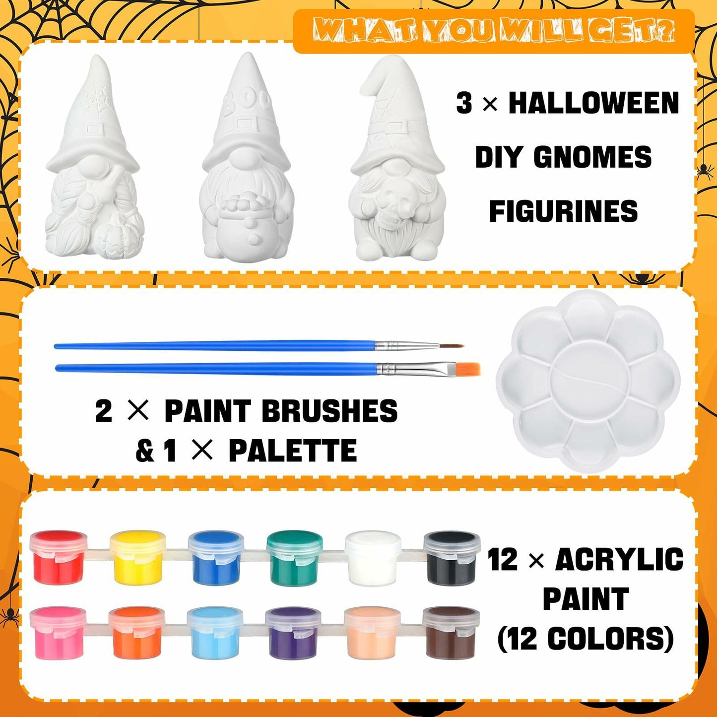 Youyole 3 Pack 4" Unpainted Gnome Statues DIY Craft Halloween Decor