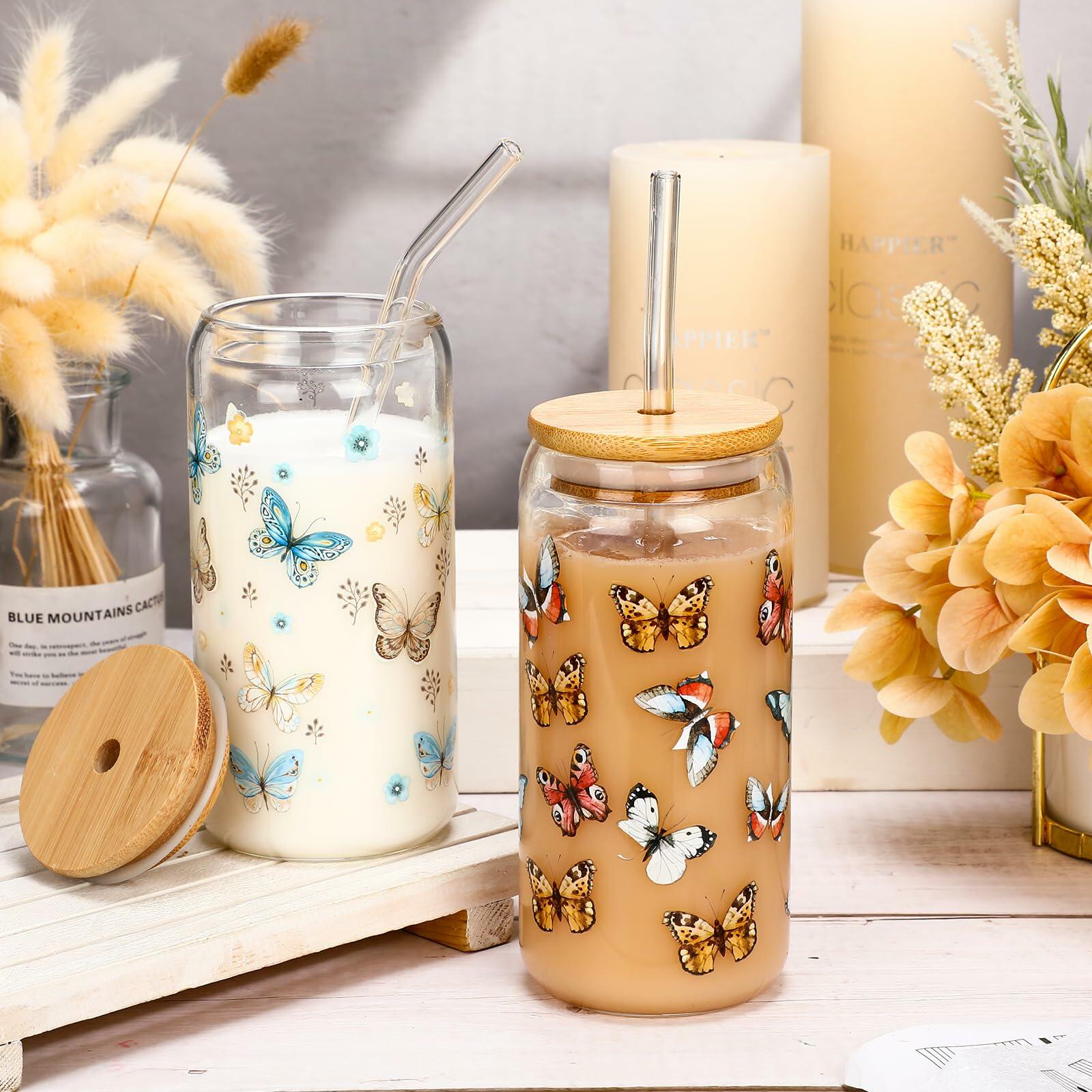 Cunhill 4pc 16oz Iced Coffee Glasses Set Pumpkin Bamboo Lid & Straw