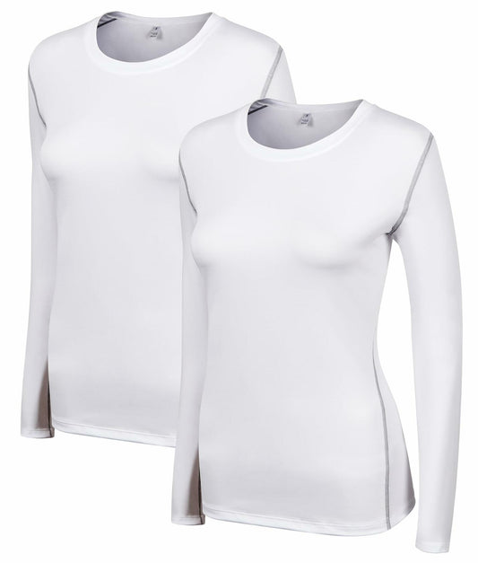 WANAYOU Women's Compression Shirt Long Sleeve Dry Fit White 2 Pack Size L