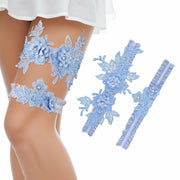 AHQiZFX Wedding Garter Set 2pcs Blue Large Soft Lace Stretchy for Bride New
