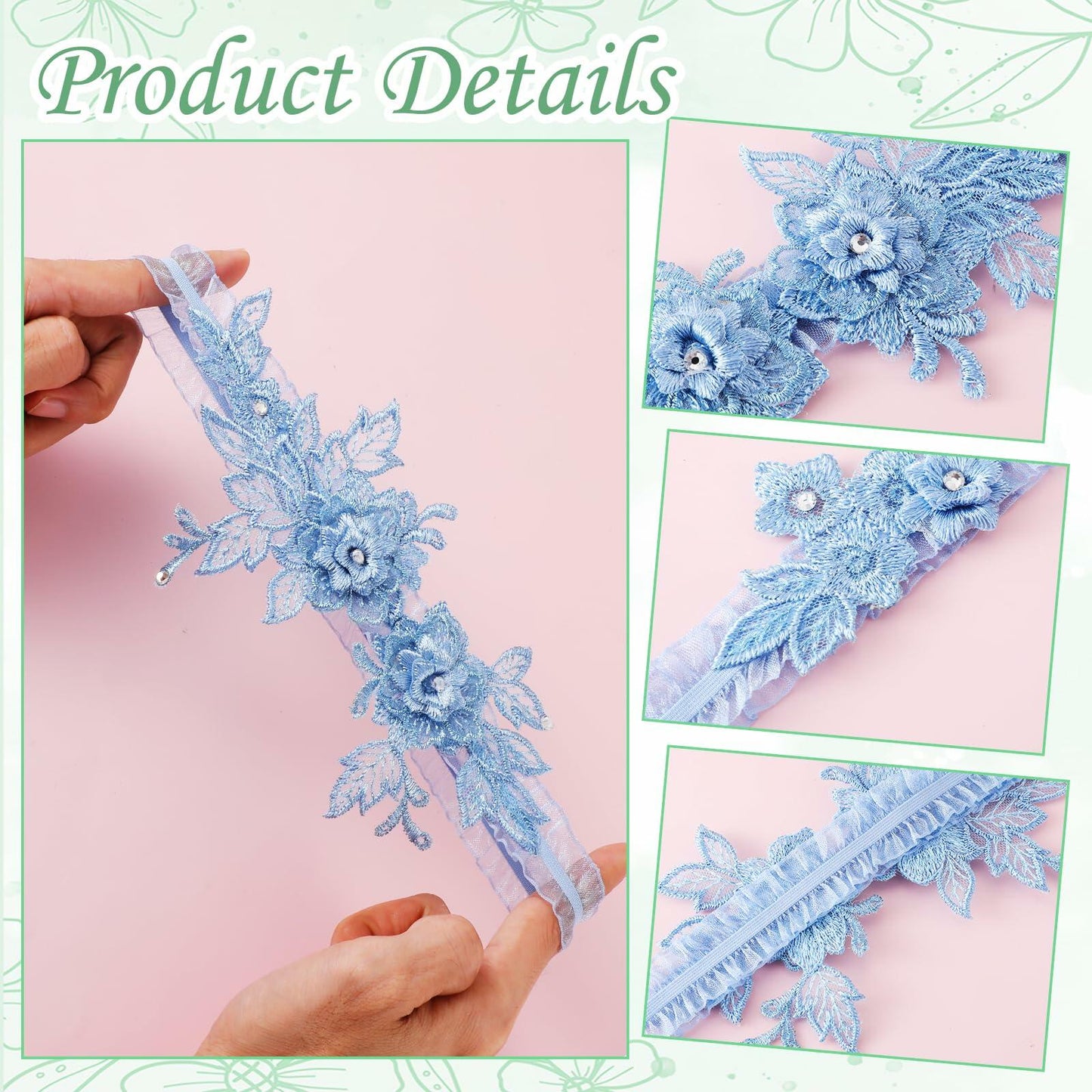 AHQiZFX Wedding Garter Set 2pcs Blue Large Soft Lace Stretchy for Bride New