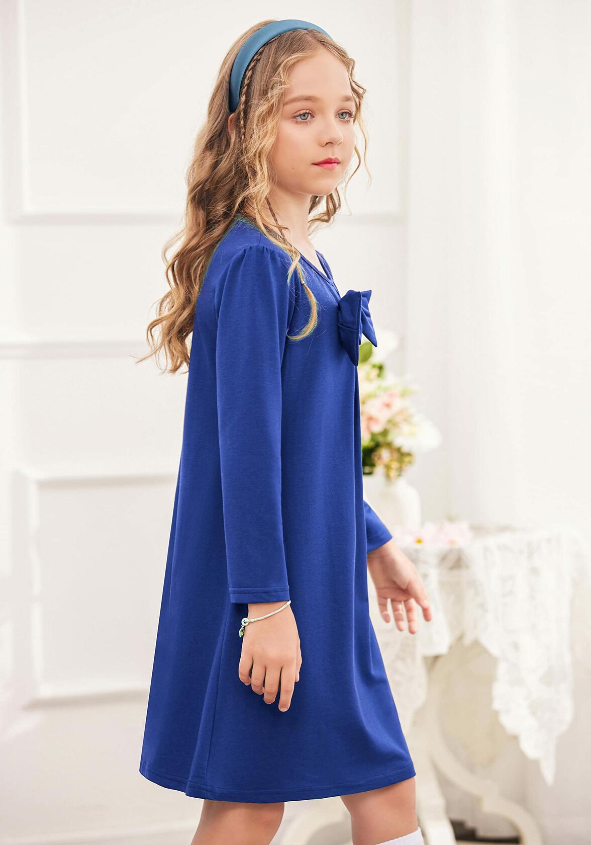 Arshiner Toddler Girl Cotton Long Sleeve Royal Blue Dress 4T New