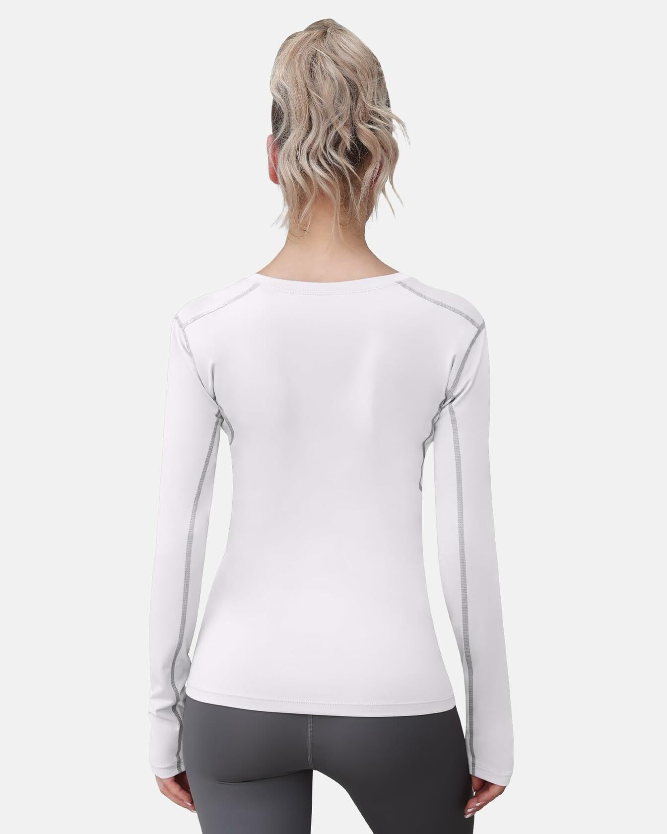 WANAYOU Women's Compression Shirt Long Sleeve Dry Fit White 2 Pack Size L