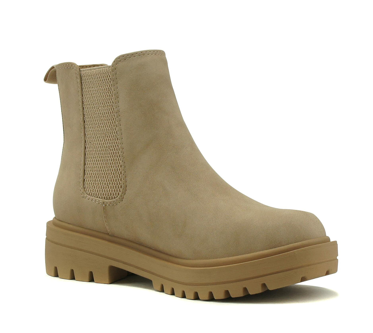 Soda Pilot Women's Beige Lug Sole Low Heel Chelsea Ankle Bootie Size 7 Med