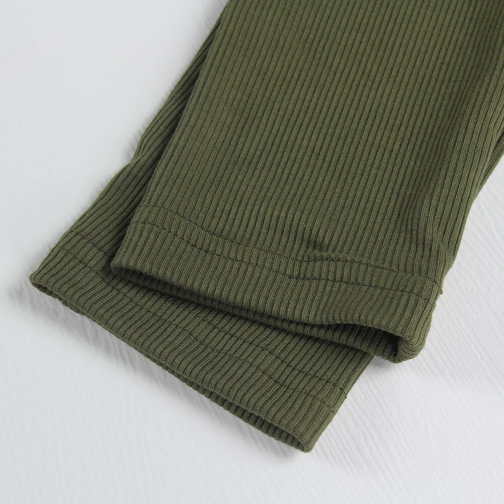 Artfish Women's Ribbed V Neck Crop Top Long Sleeve Slim Fit Olive Green L