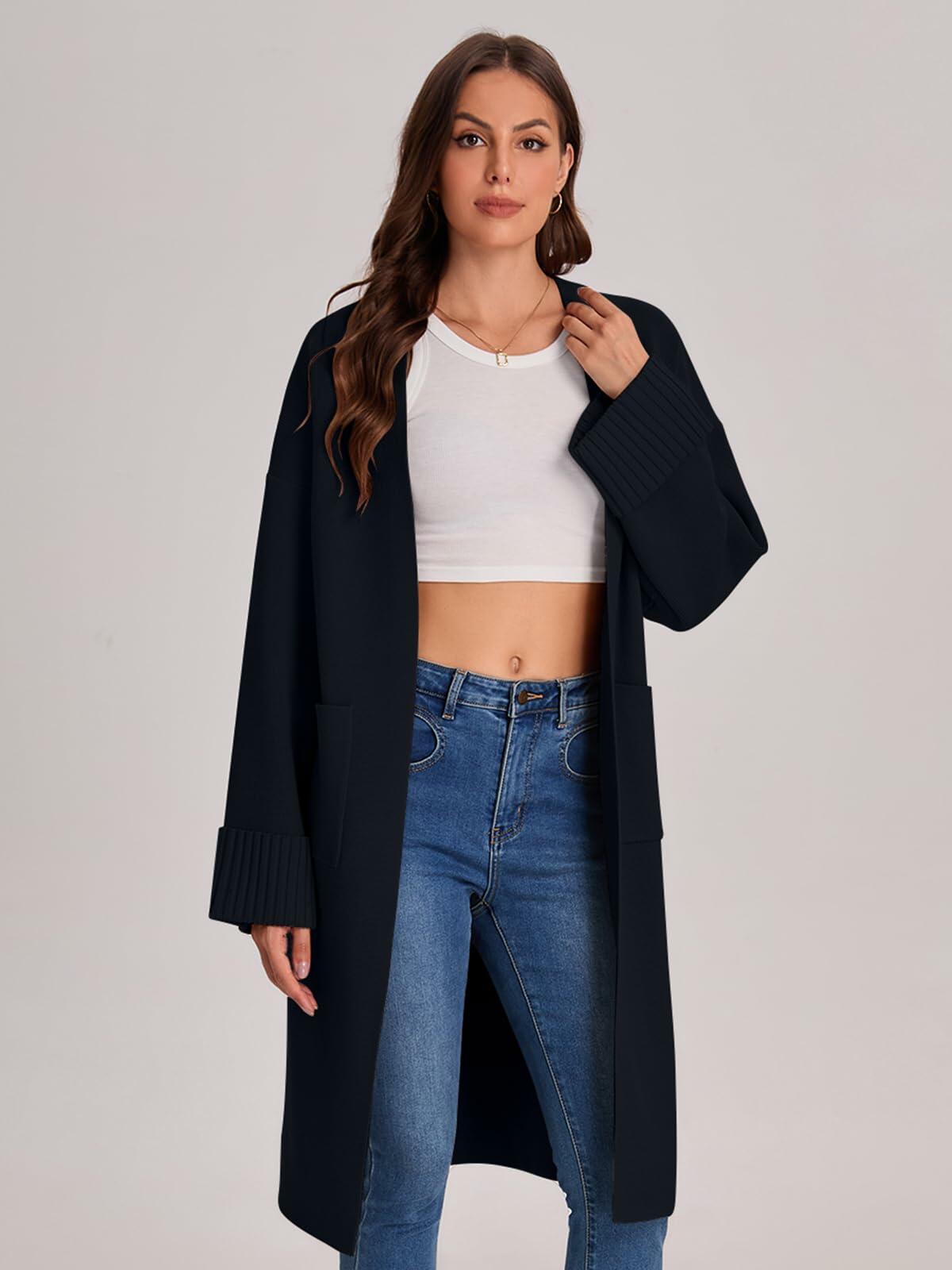 Bloggerlove Women's Black Cardigan Sweater 2024 Fall Oversized Coatigan