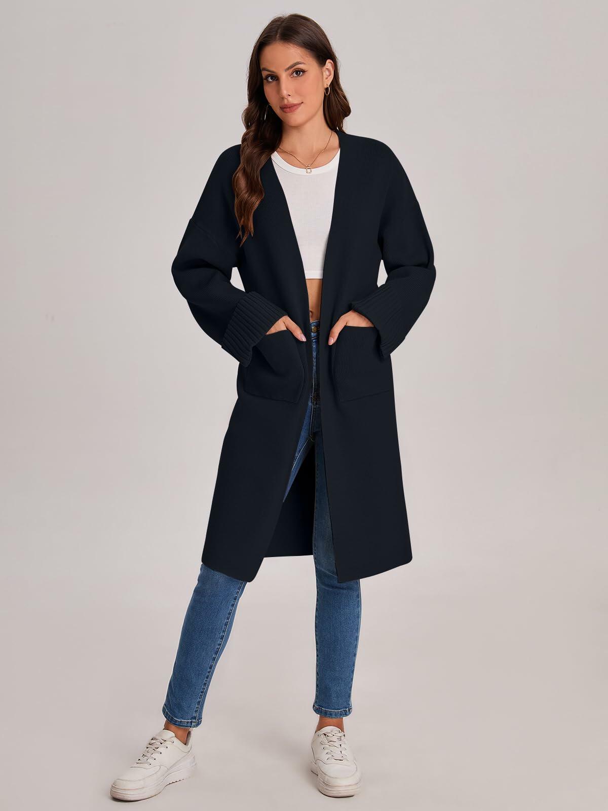 Bloggerlove Women's Black Cardigan Sweater 2024 Fall Oversized Coatigan