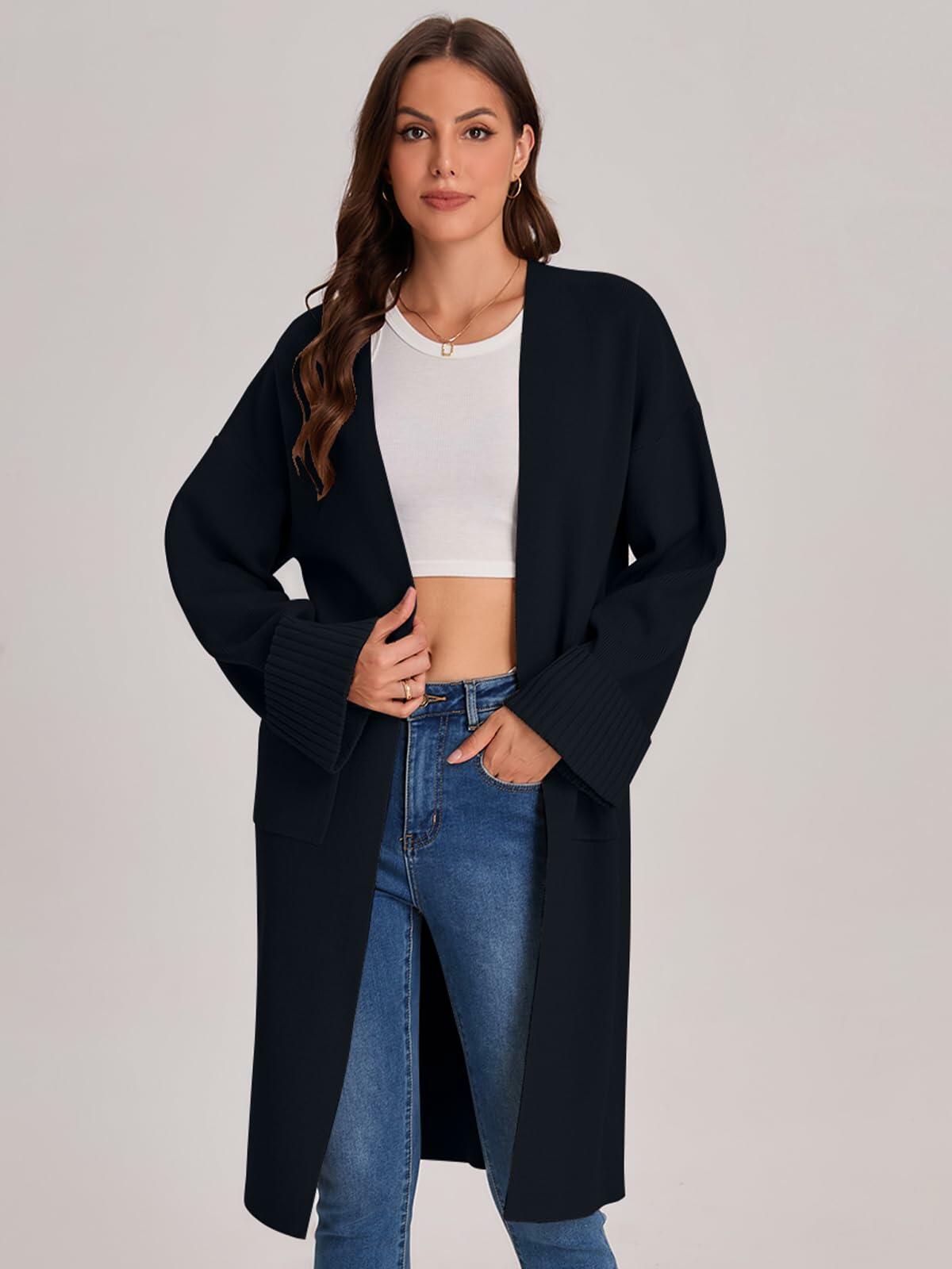 Bloggerlove Women's Black Cardigan Sweater 2024 Fall Oversized Coatigan