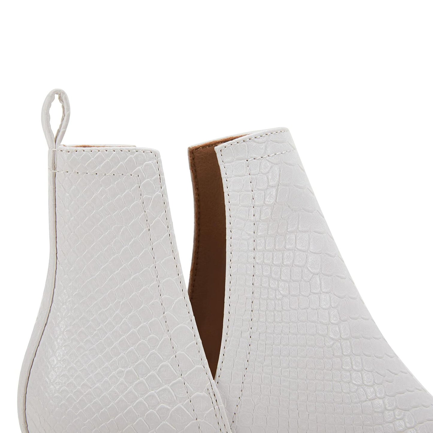 LAICIGO Womens Ankle Boots Slip-On Snakeskin Chunky Stacked Low Heel
