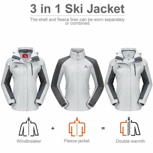 CAMEL CROWN Women's Ski Jacket 3-in-1 Waterproof Windproof Fleece Size XXXL