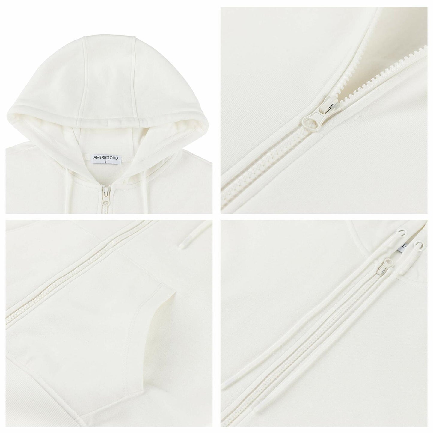AMERICLOUD Women's Soft Brushed Fleece Zip Up Hoodie White XXL New