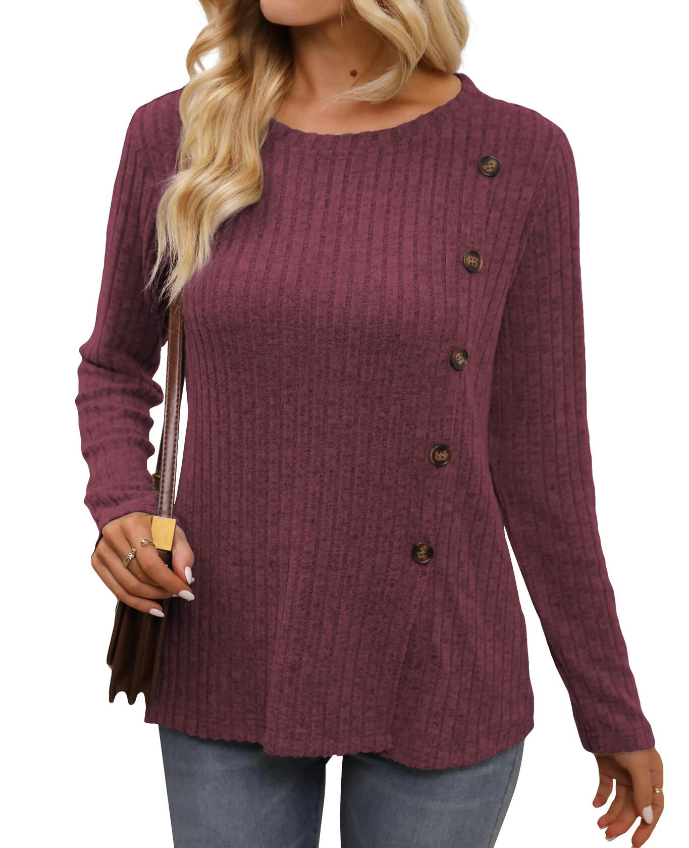 Funlingo Women's Red Long Sleeve Sweater Tunic Casual Pullover Size L