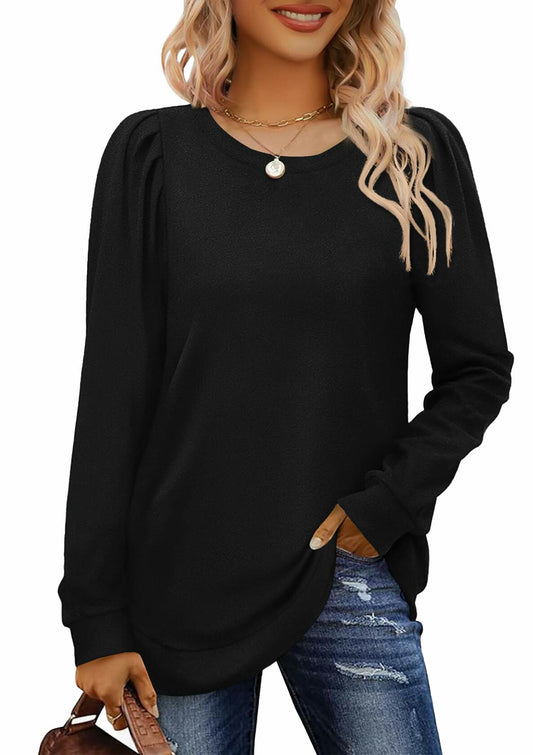 AGSEEM Womens Black Oversized Long Sleeve Tunic Sweatshirt Casual Sweaters L
