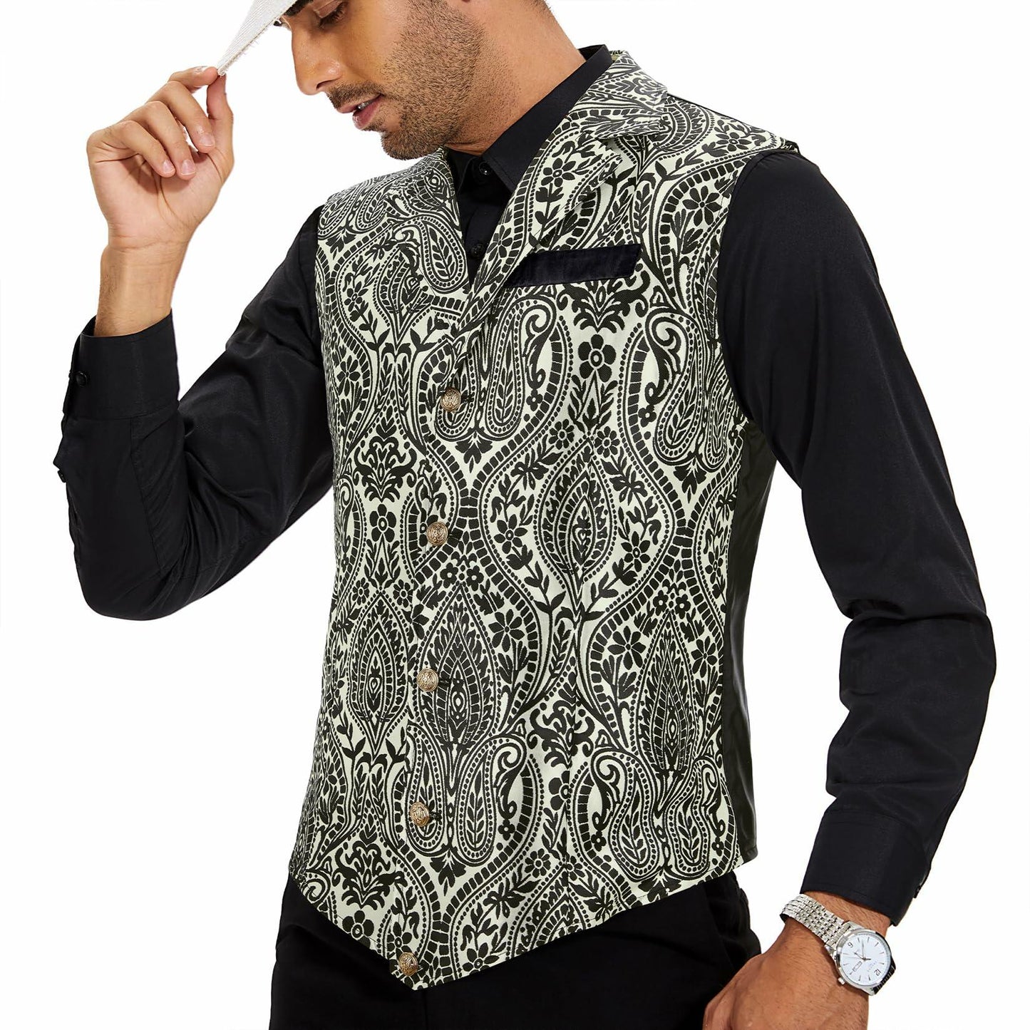 Century Star Men's Gold Vest Steampunk Pirate Western Formal XXL