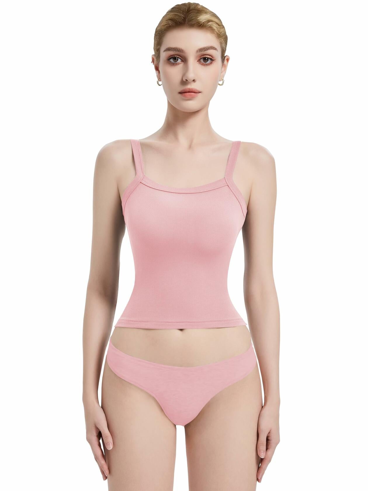 Abonlen Womens Ribbed Tank Top Pink XS Sleeveless Scoop Neck Soft Tee