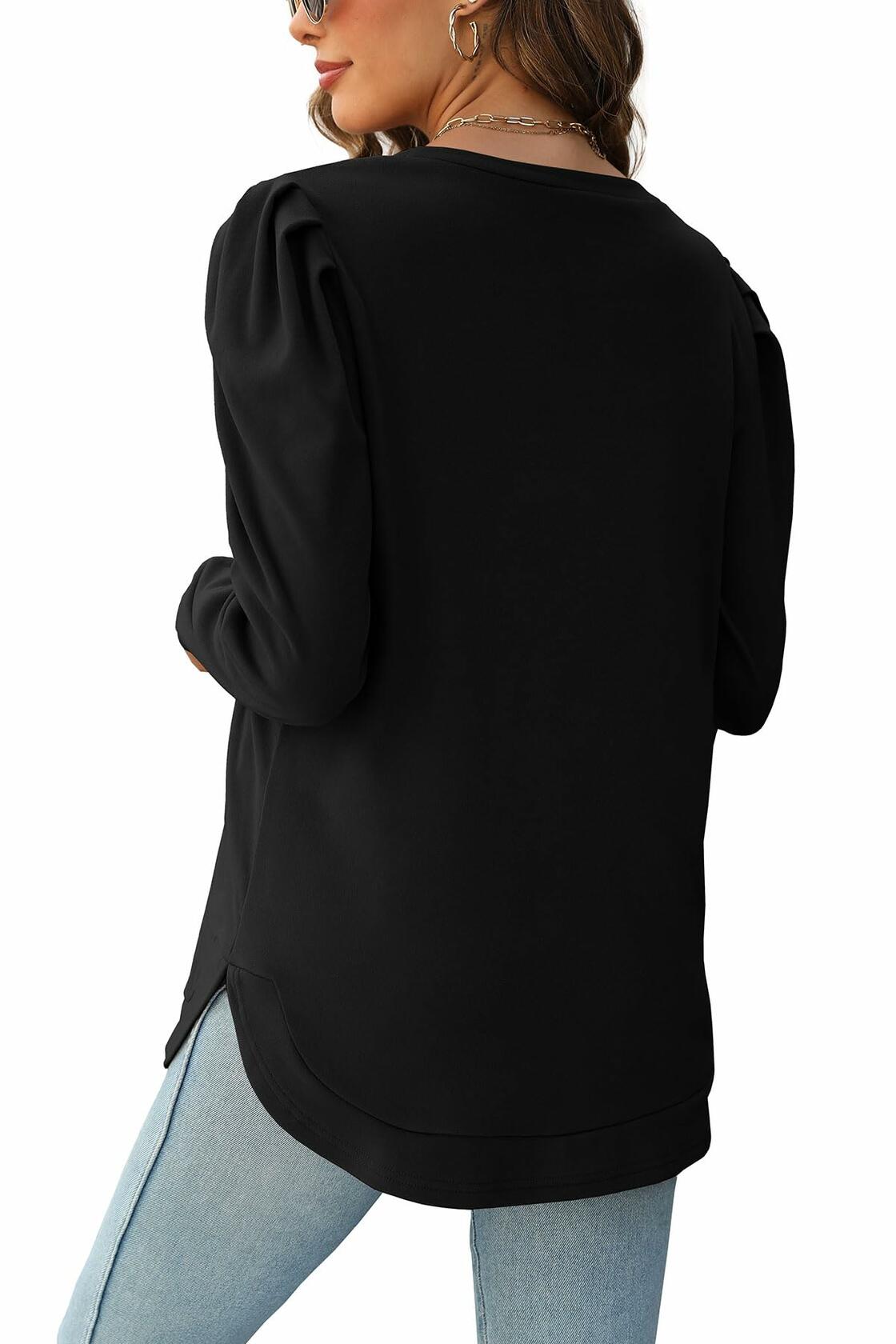 AGSEEM Womens Black Oversized Long Sleeve Tunic Sweatshirt Casual Sweaters L