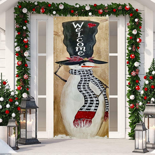 Merry Christmas Door Cover Snowman Banner 29.5x71in Winter Decoration