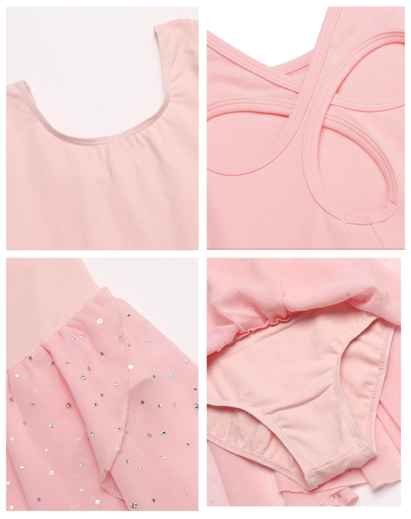 Arshiner Girls Ballet Leotard with Skirt Pink Long Sleeve Hollow Back -Size10-11