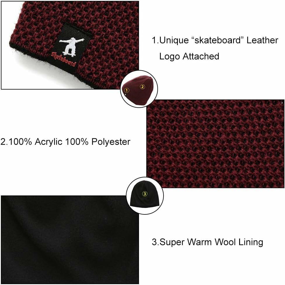 DOANNOTIUM Winter Beanie Skull Cap Warm Knit Lined Toboggan Hat 7-Wine Red