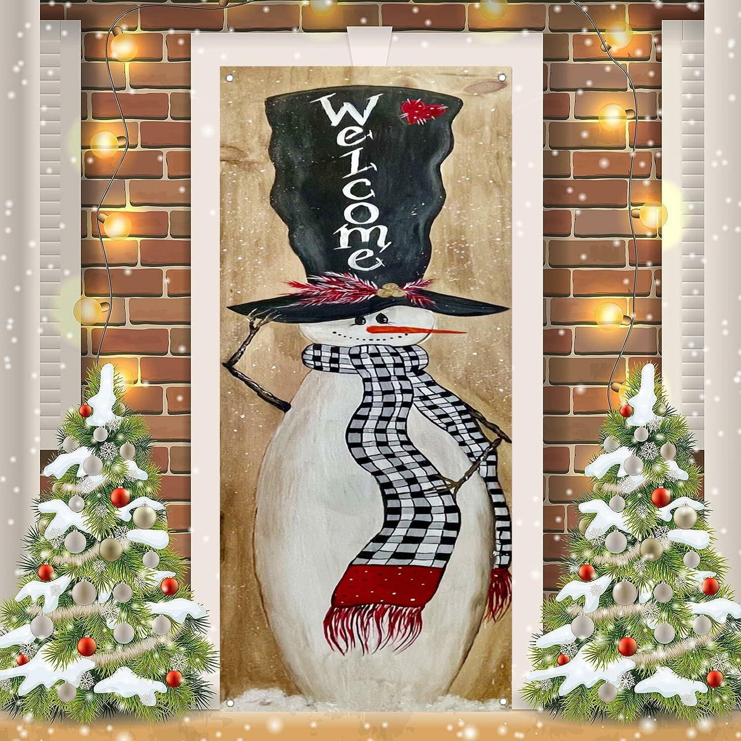 Merry Christmas Door Cover Snowman Banner 29.5x71in Winter Decoration
