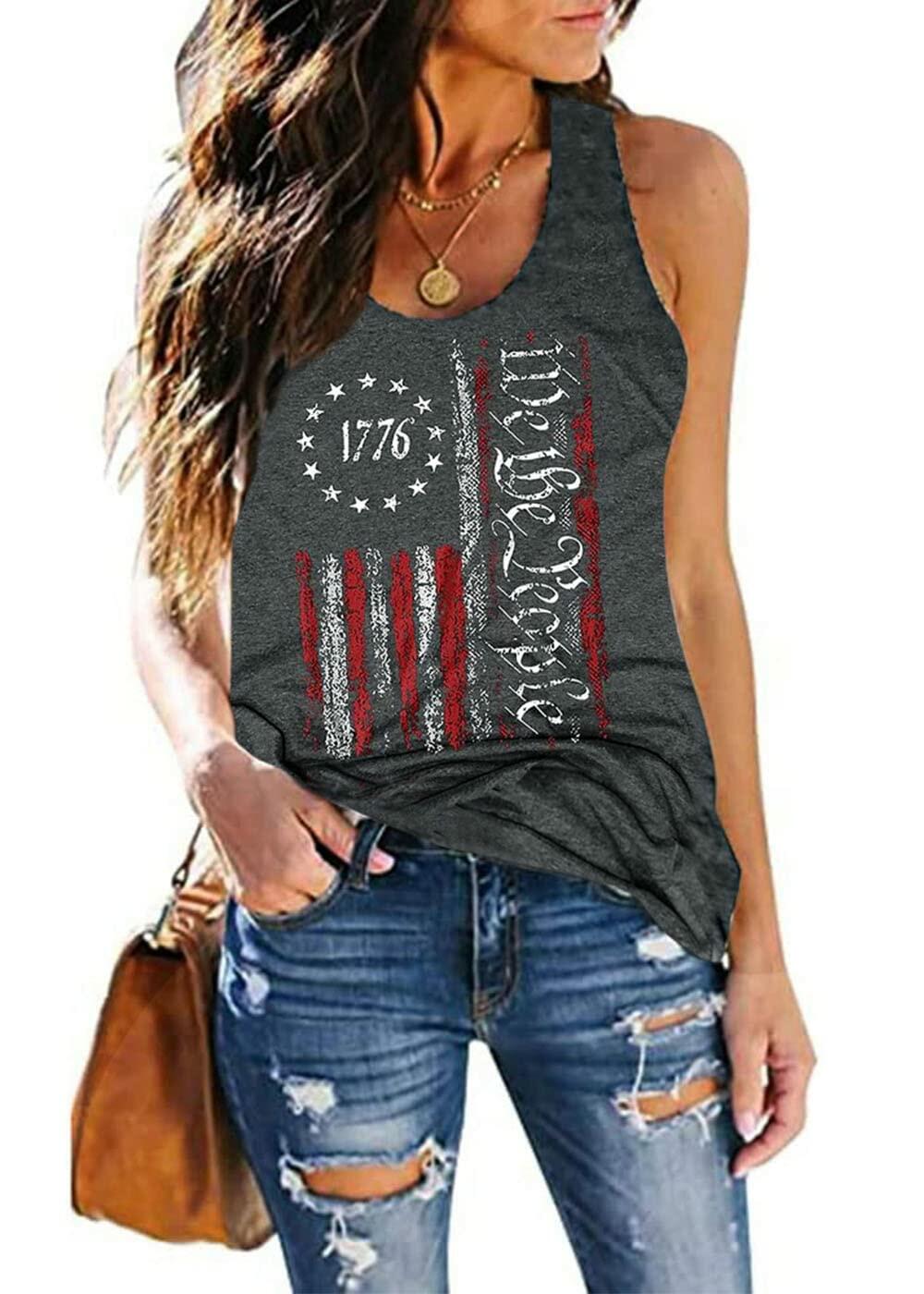 T&Twenties Women's 4th of July Patriotic Flag Racerback Tank Top USA Vest, Size