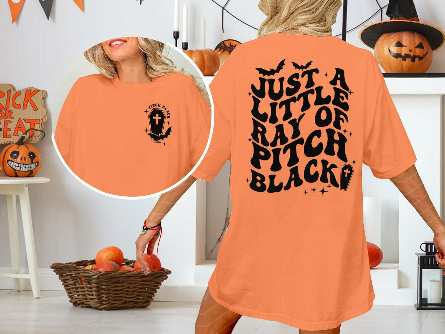Just A Little Ray Pitch Black Oversized Goth Halloween T-Shirt Size M