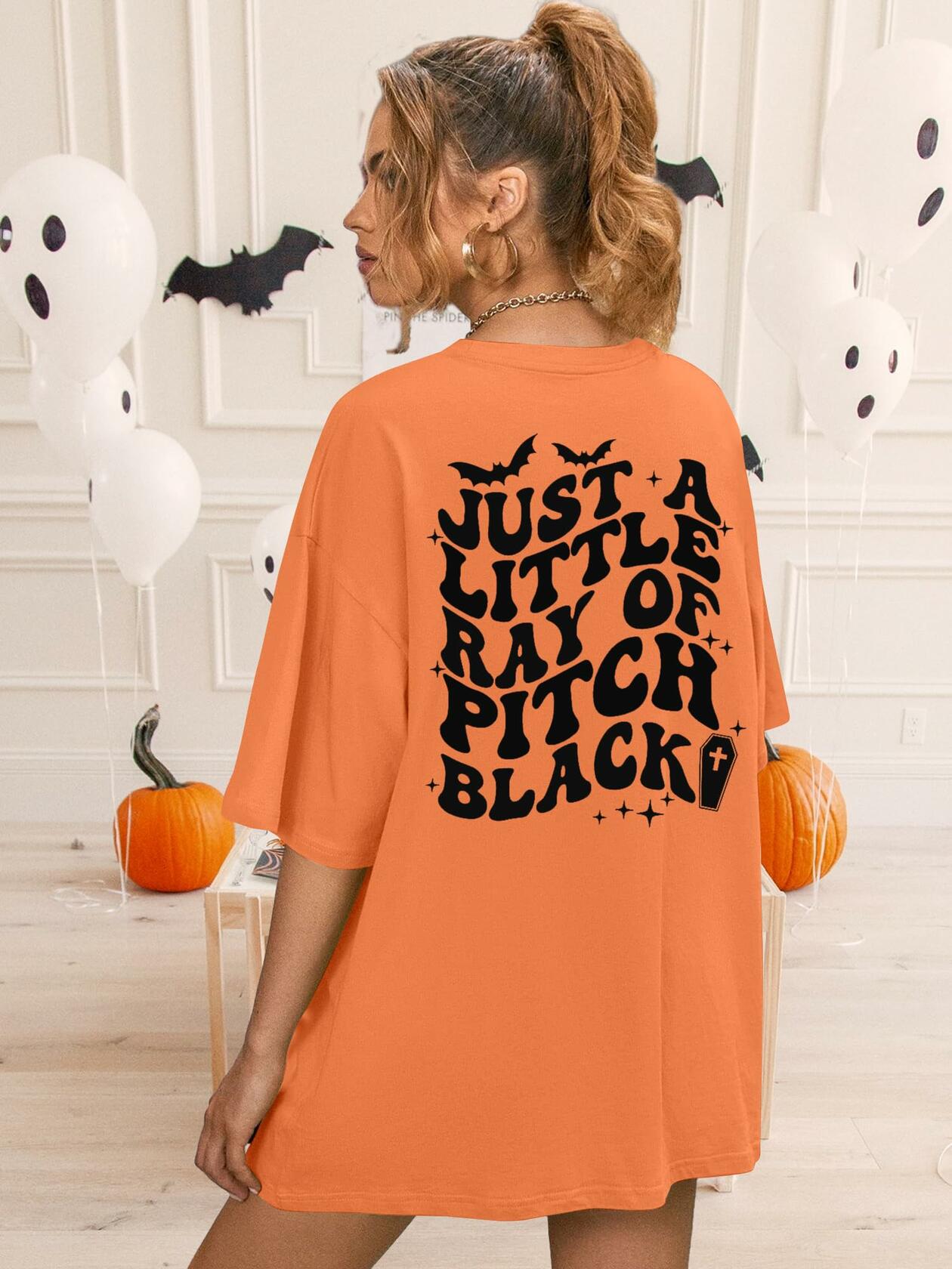 Just A Little Ray Pitch Black Oversized Goth Halloween T-Shirt Size M