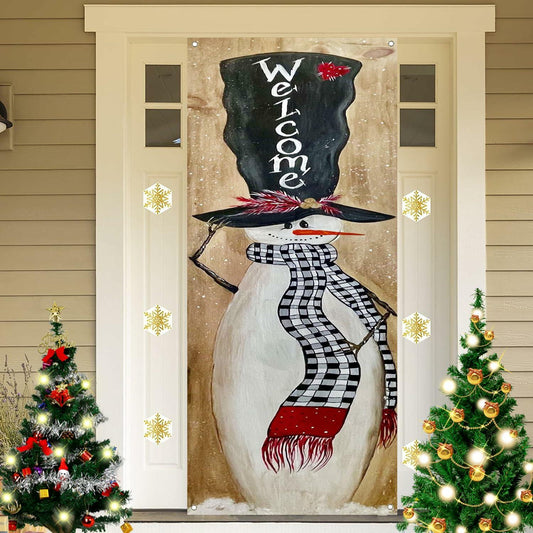 Merry Christmas Door Cover Snowman Banner 29.5x71in Winter Decoration