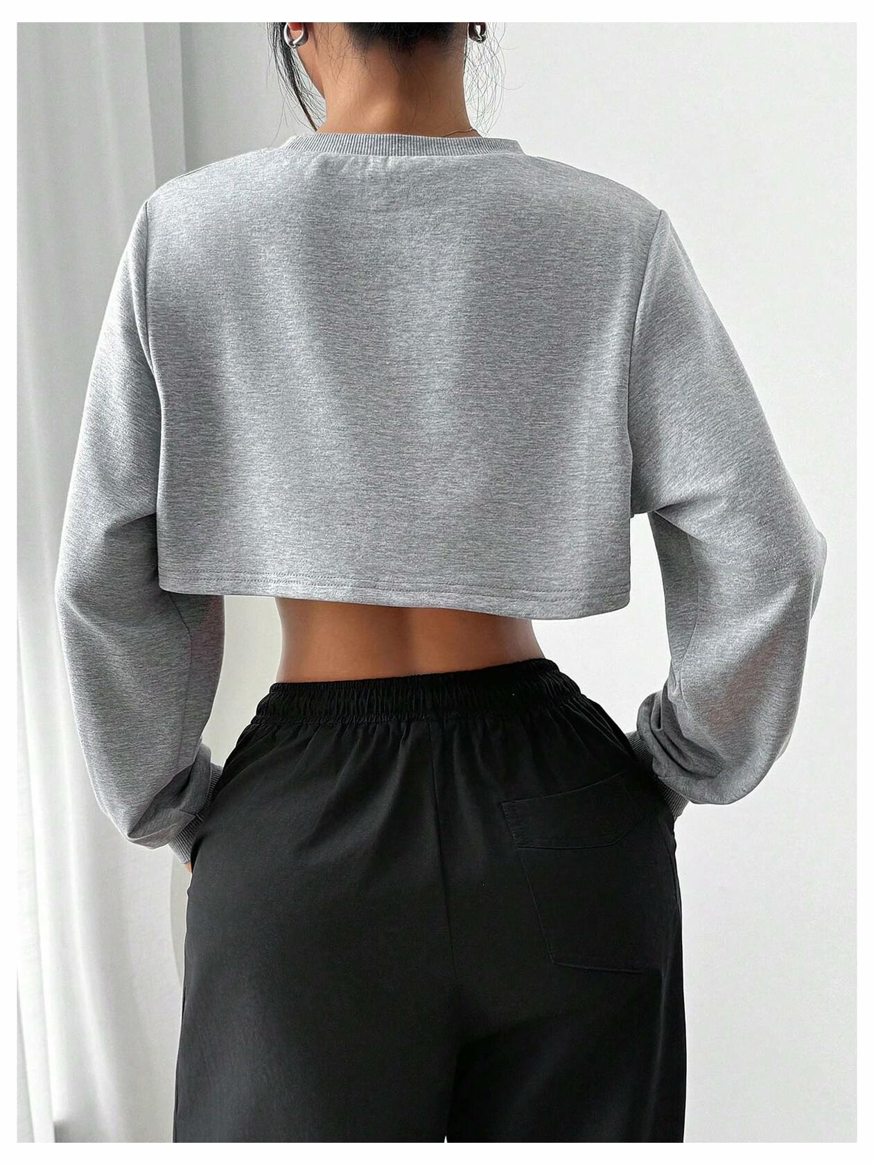 GORGLITTER Women's Grey Long Sleeve Super Crop Sweatshirt Small New